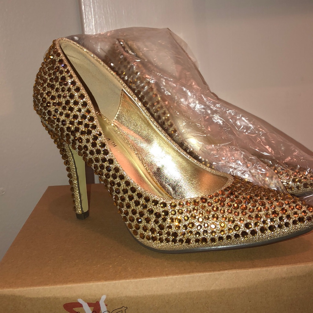 Gold Rhinestones And Glitter Heels
